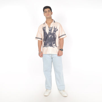 Men Dog Print Shirt with Cuban Collar