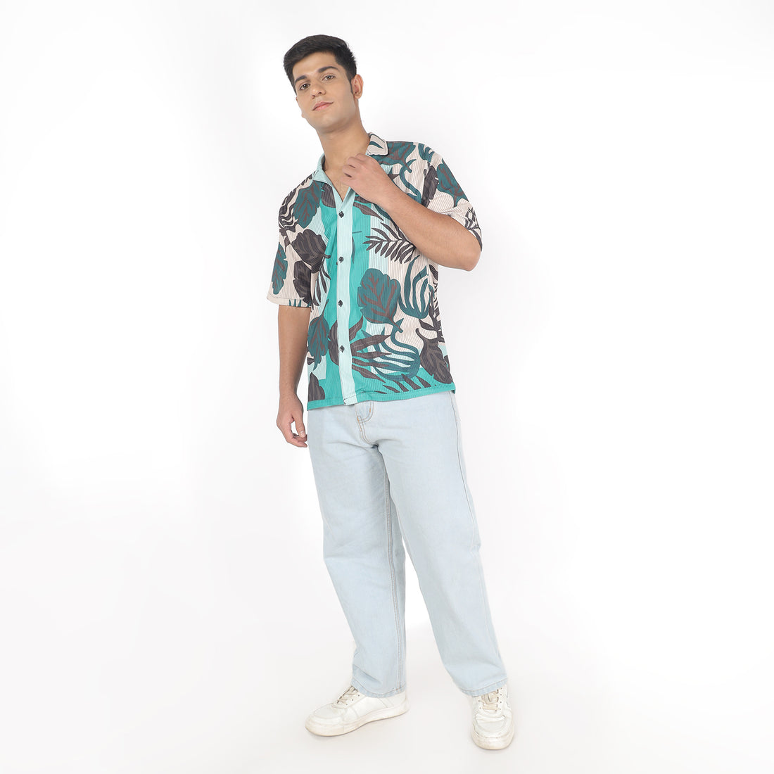 Men Black Flower Print Funky Shirt