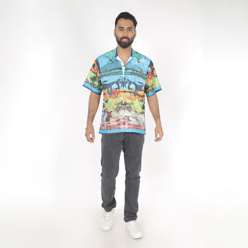 Men Nature Print Shirt with Cuban Collar