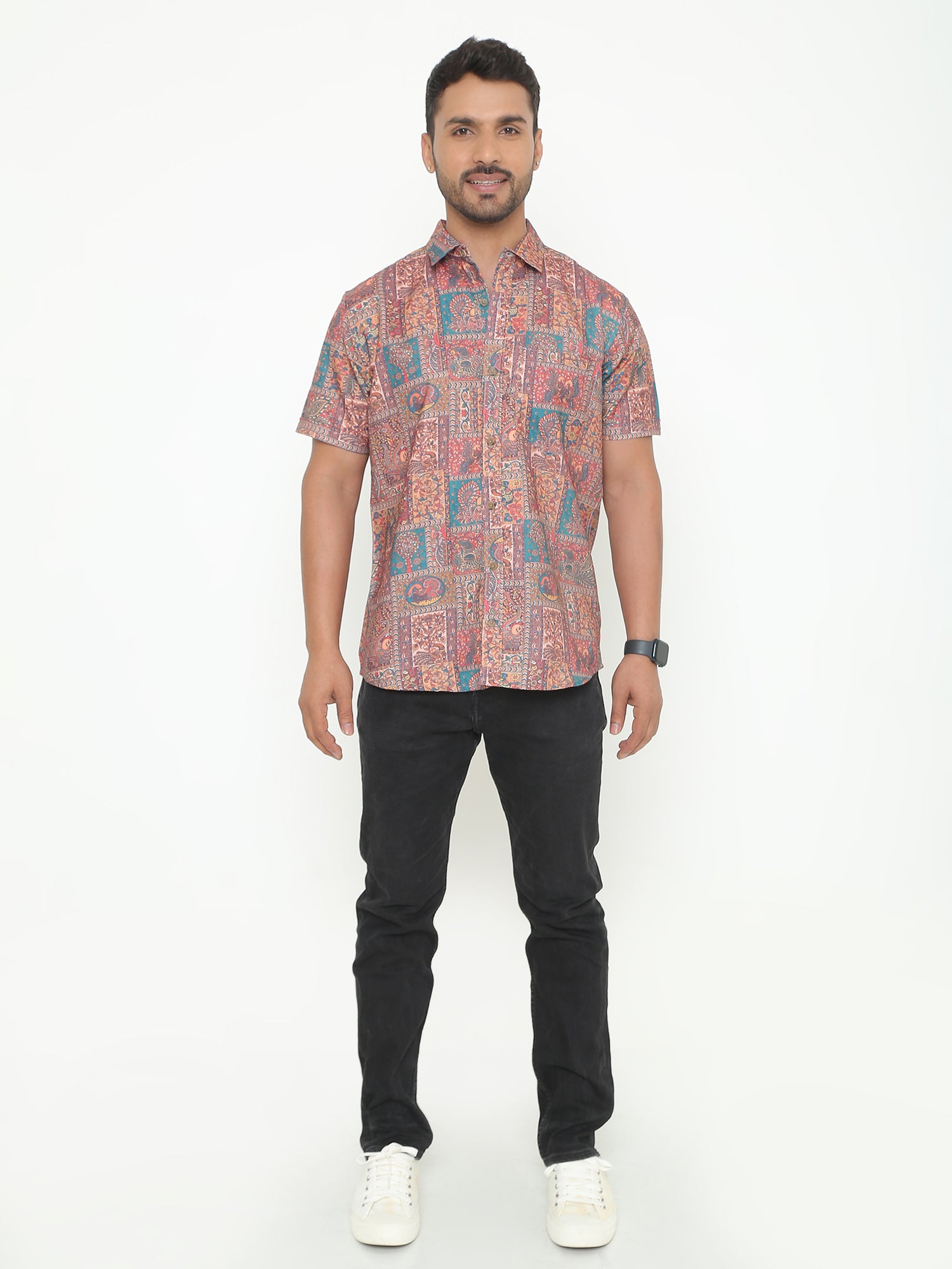 Teal & Brown Printed Casuals Shirt