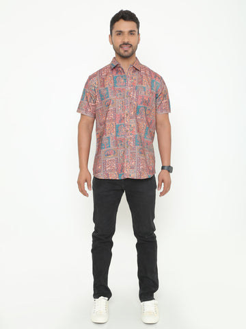 Teal & Brown Printed Casuals Shirt