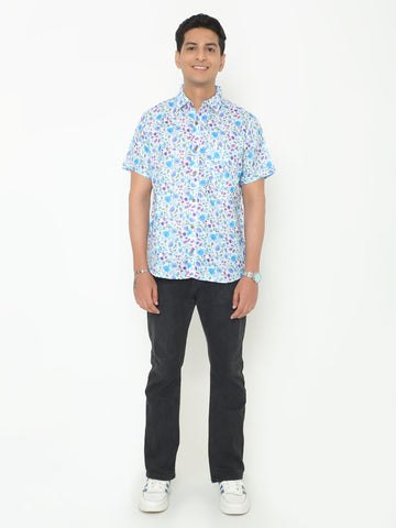 Platon Flower White Printed Casuals Shirt