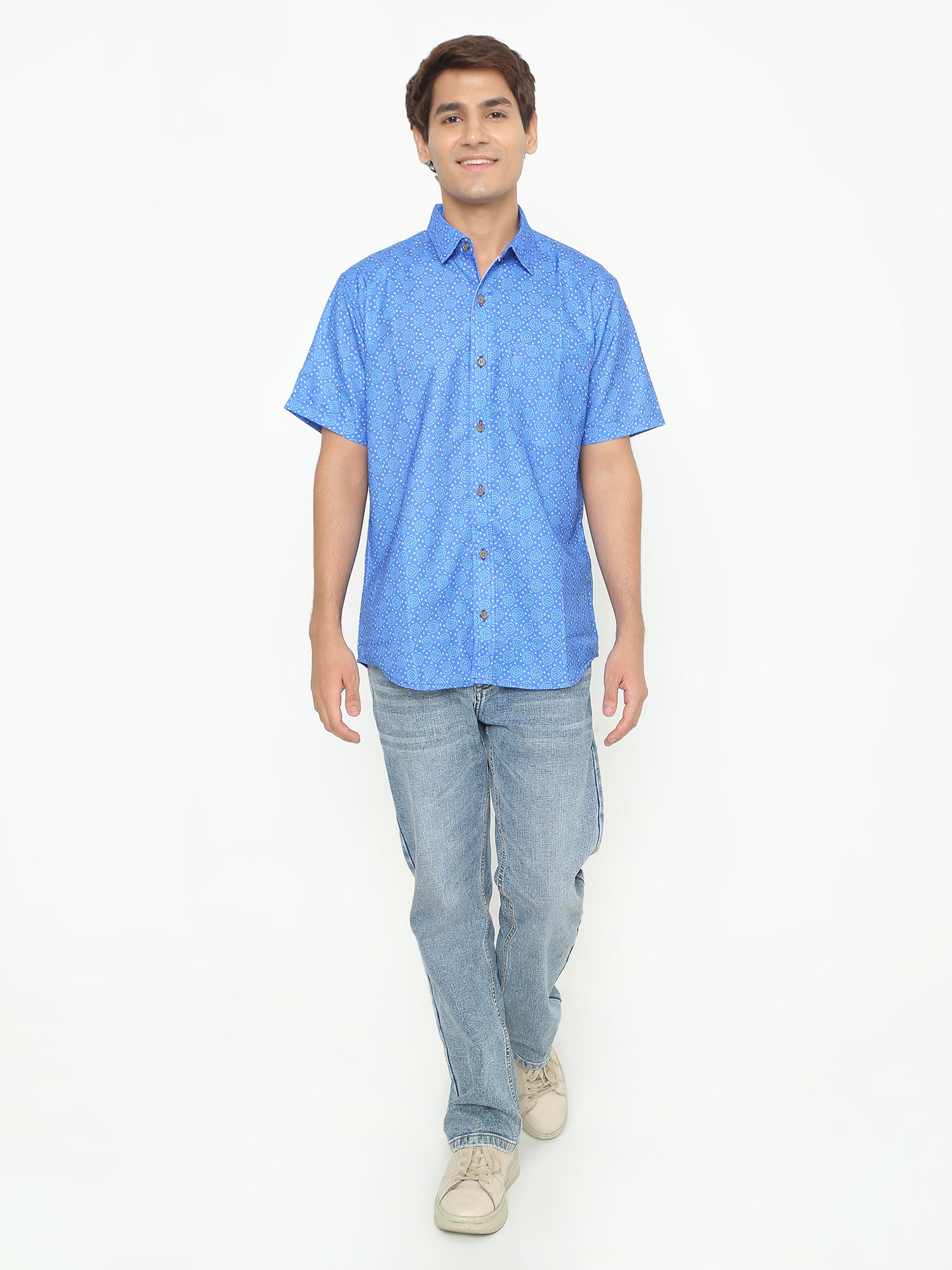 Dark Blue Printed Casuals Shirt