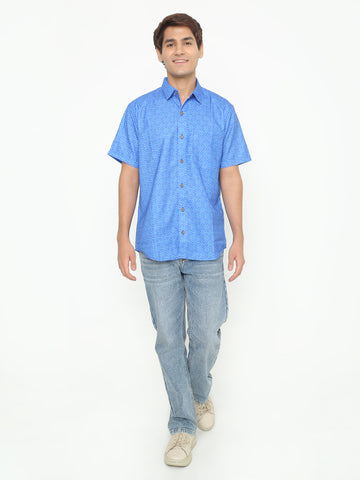 Dark Blue Printed Casuals Shirt