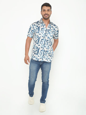 White Viscose Printed Casuals Shirt