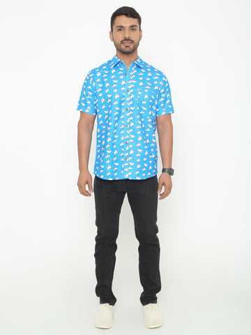 Sky Blue Flower Printed Shirt