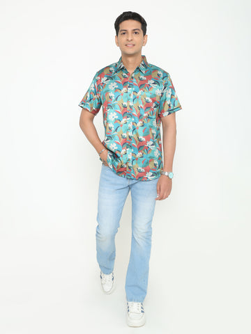 Sky Blue Abstract Printed Casuals Shirt