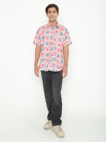Platon Pink Floral Printed Casuals Shirt