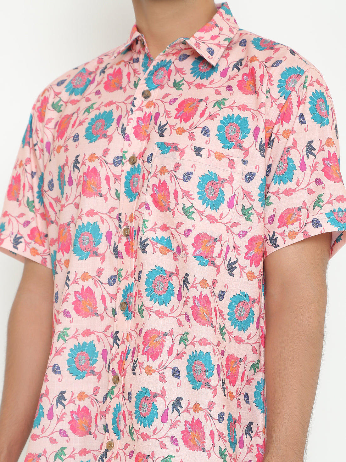Platon Pink Floral Printed Casuals Shirt