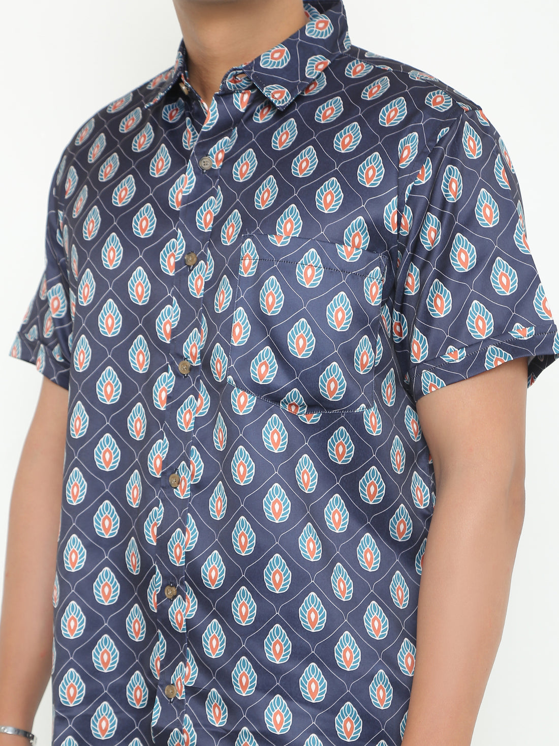 Navy Blue Flower Printed Casuals Shirt