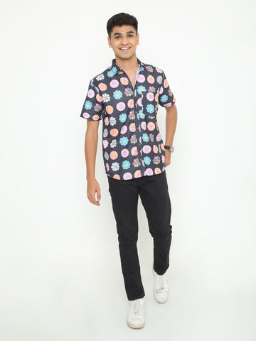 Navy Black Multi Giza Printed Casuals Shirt
