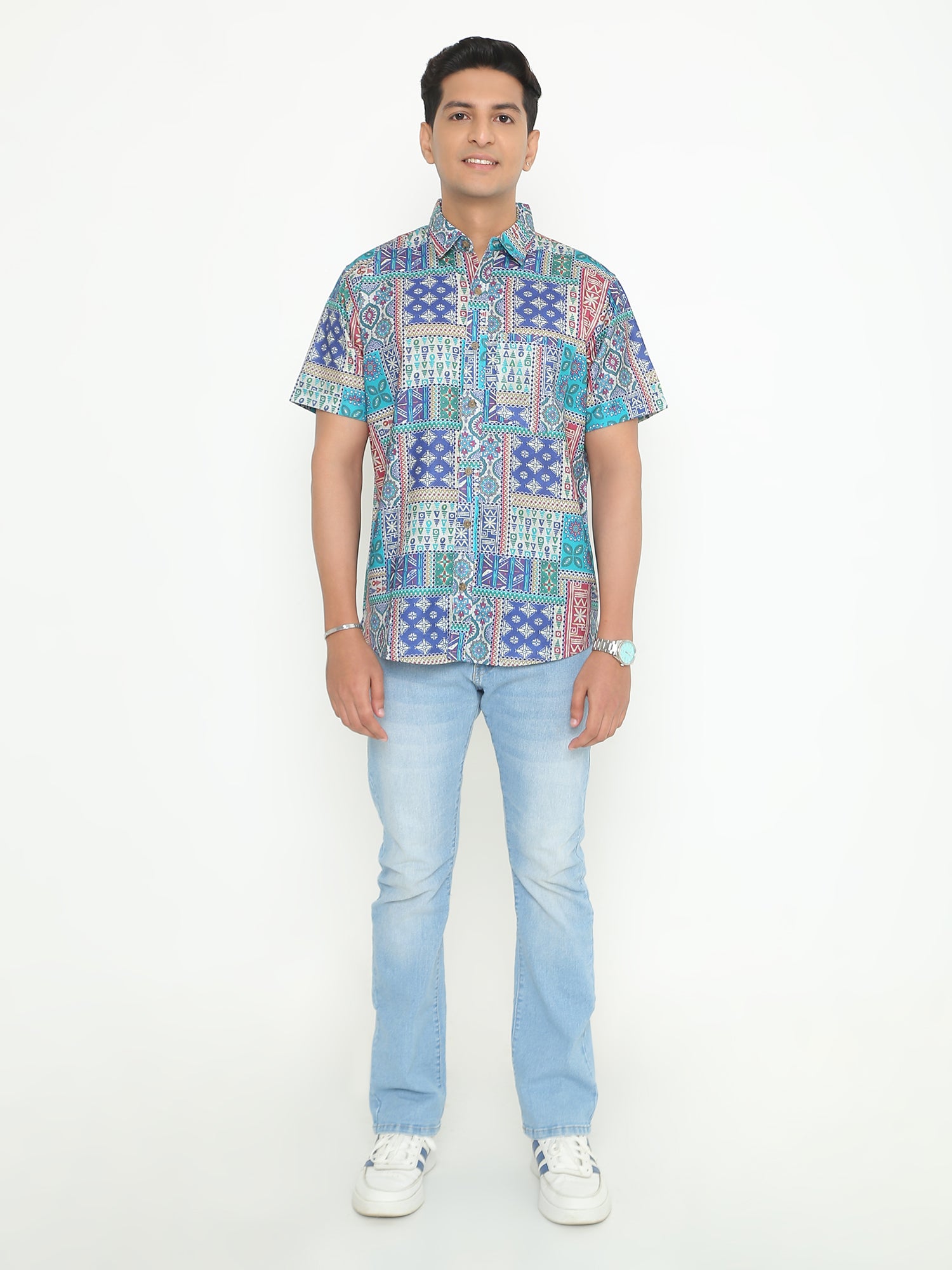Teal & Blue Printed Printed Casuals Shirt