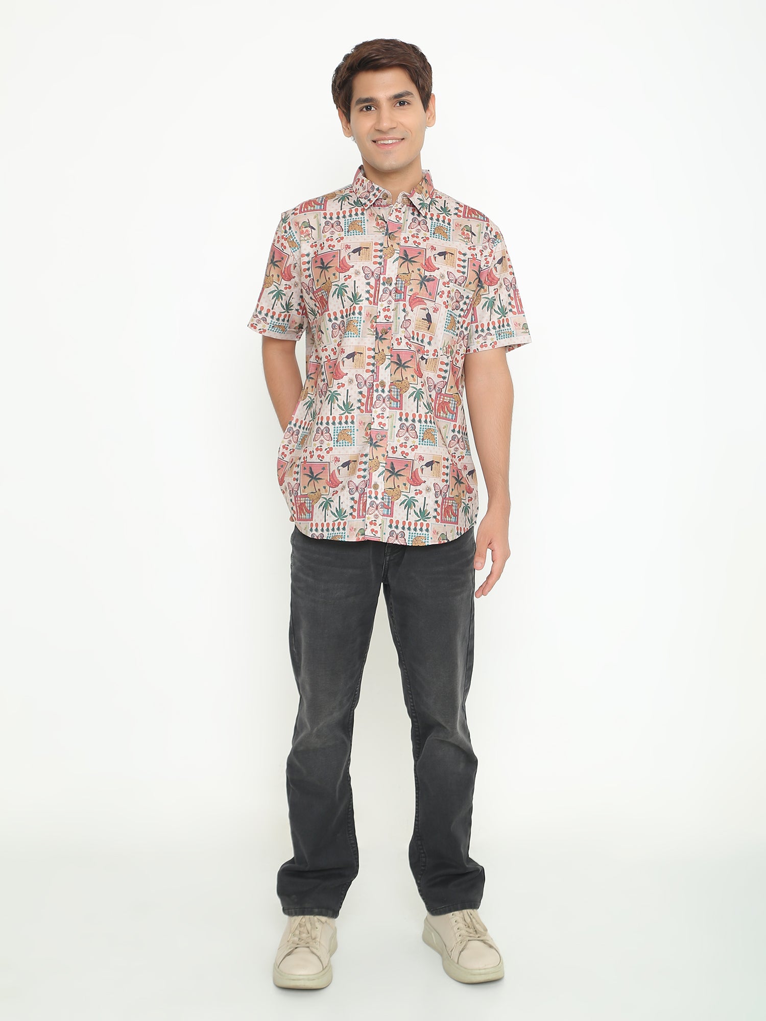 Teal & Multi Giza Printed Printed Casuals Shirt