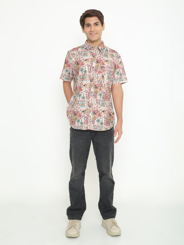 Teal & Multi Giza Printed Printed Casuals Shirt