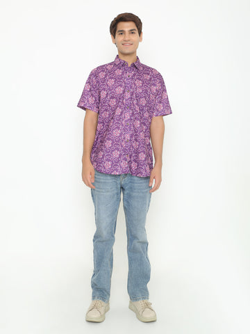 Platon Purple Floral Printed Casuals Shirt