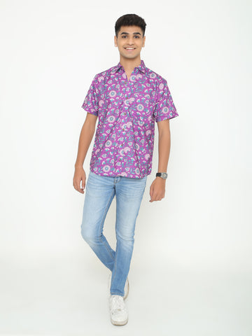 Purple with Flower Printed Casuals Shirt