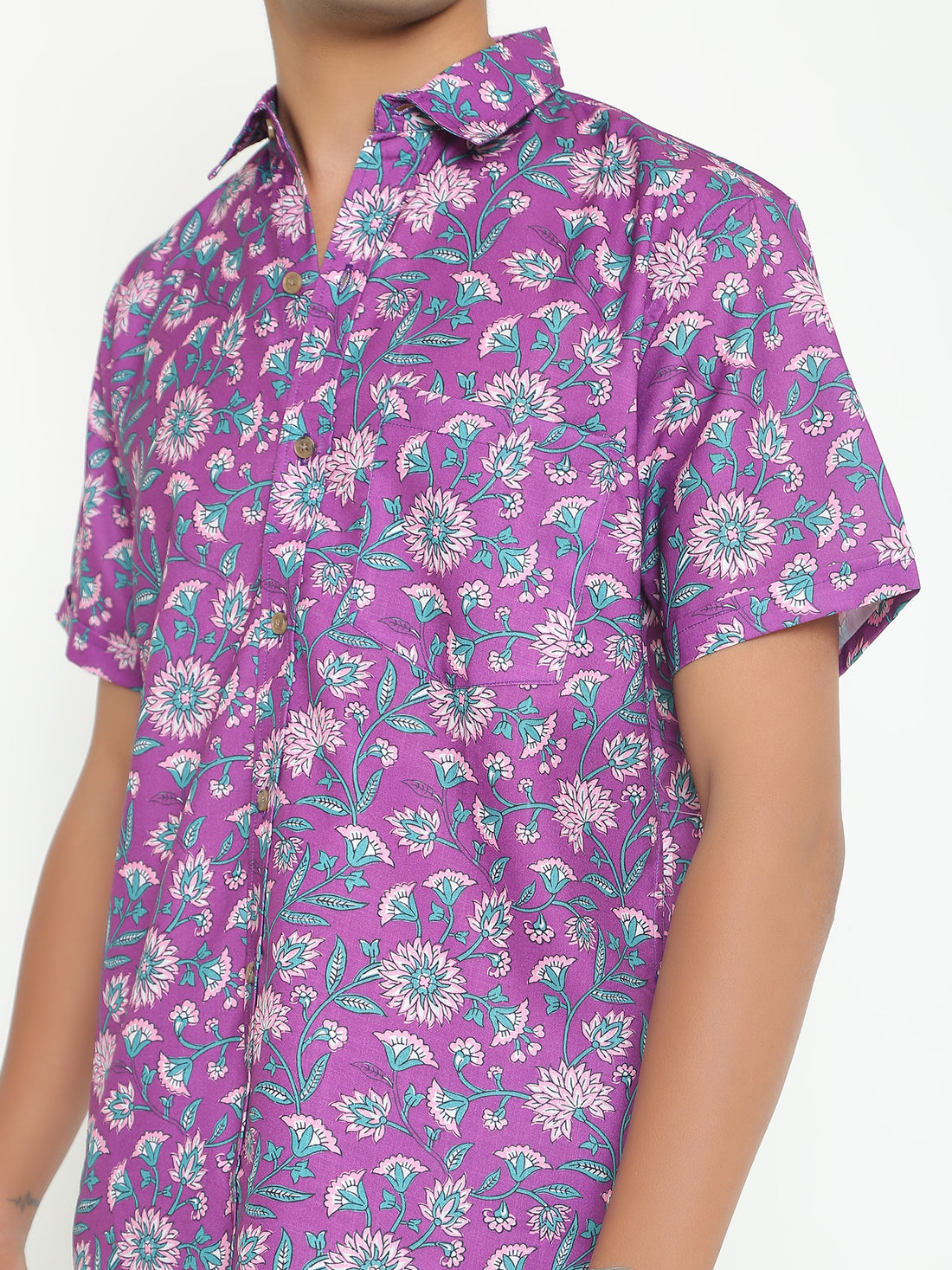 Purple with Flower Printed Casuals Shirt