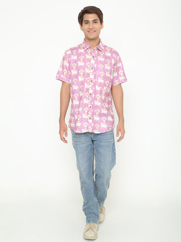 Platon Light Pink Floral Printed Casuals Shirt