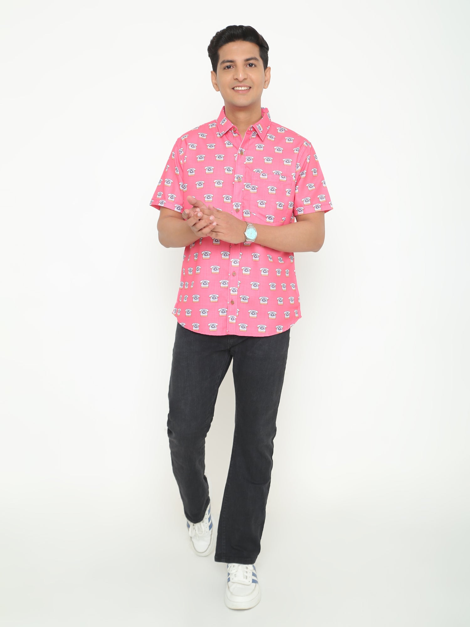 Platon Pink Floral Printed Casuals Shirt
