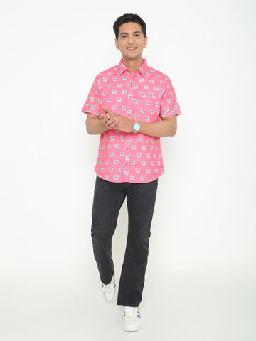 Platon Pink Floral Printed Casuals Shirt