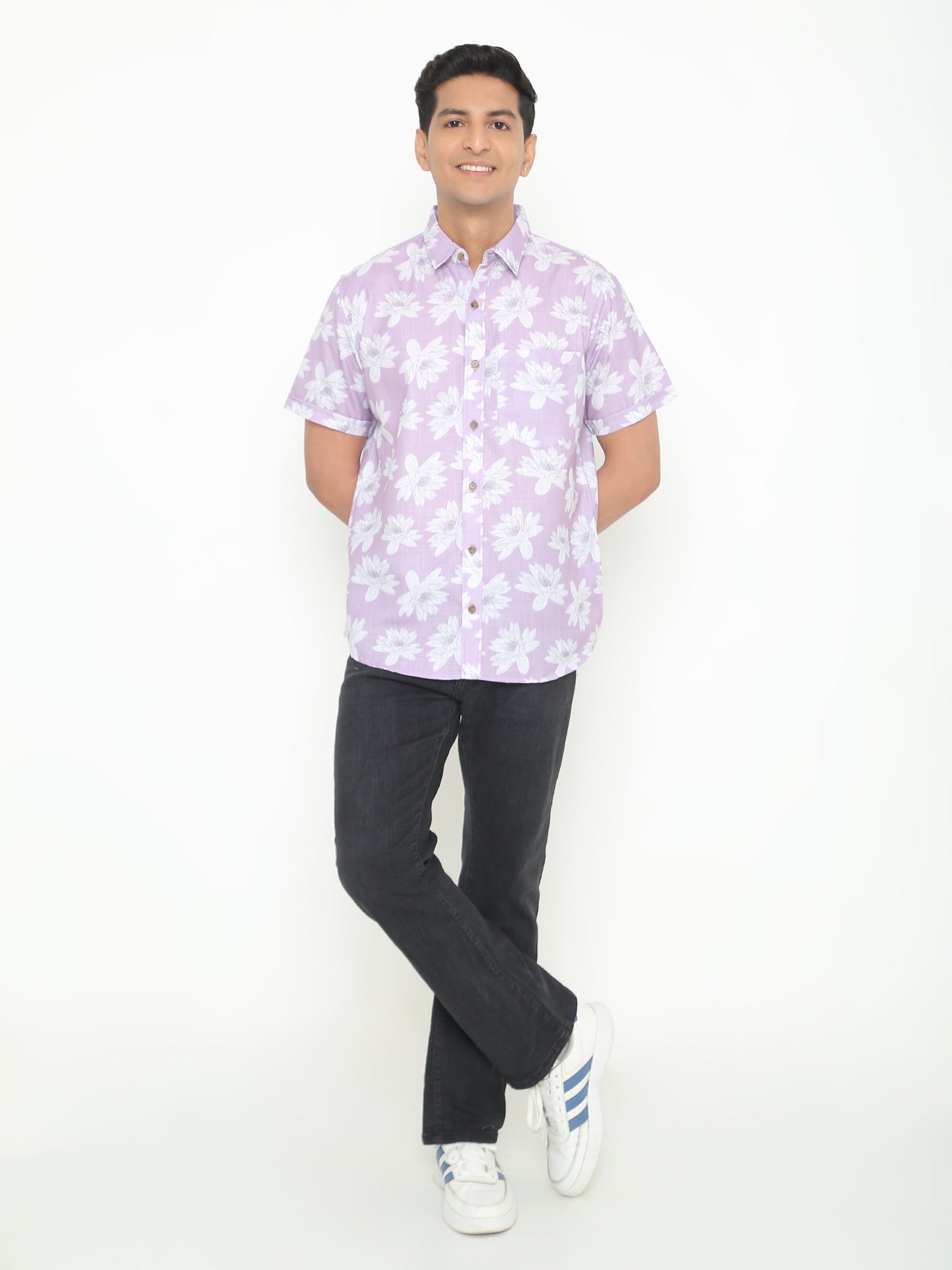 Platon Light Purple Floral Printed Casuals Shirt