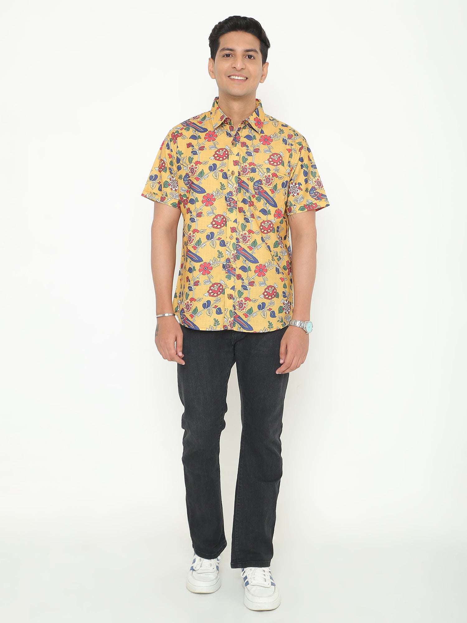 Yellow with Flower Printed Casuals Shirt