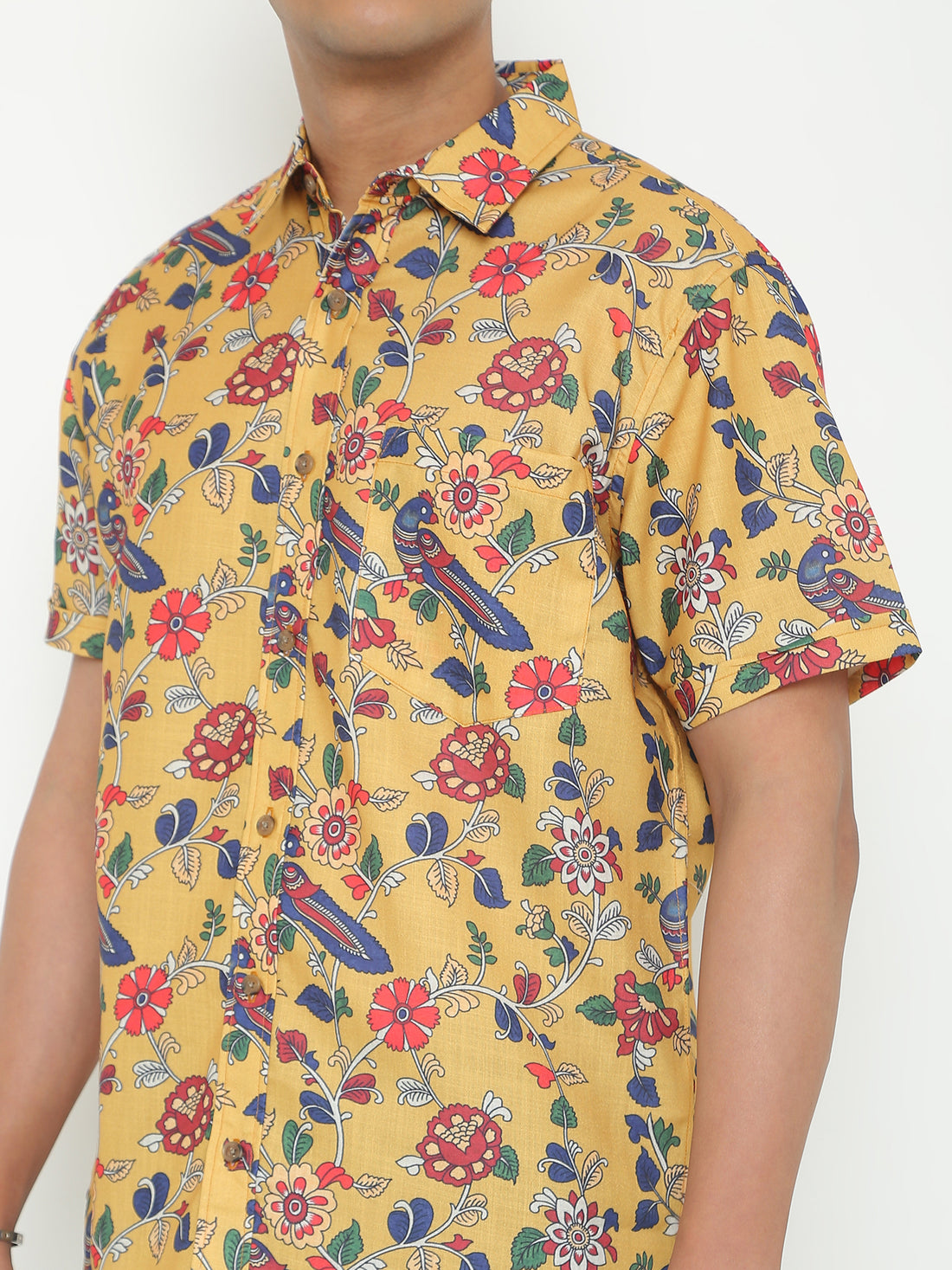 Yellow with Flower Printed Casuals Shirt