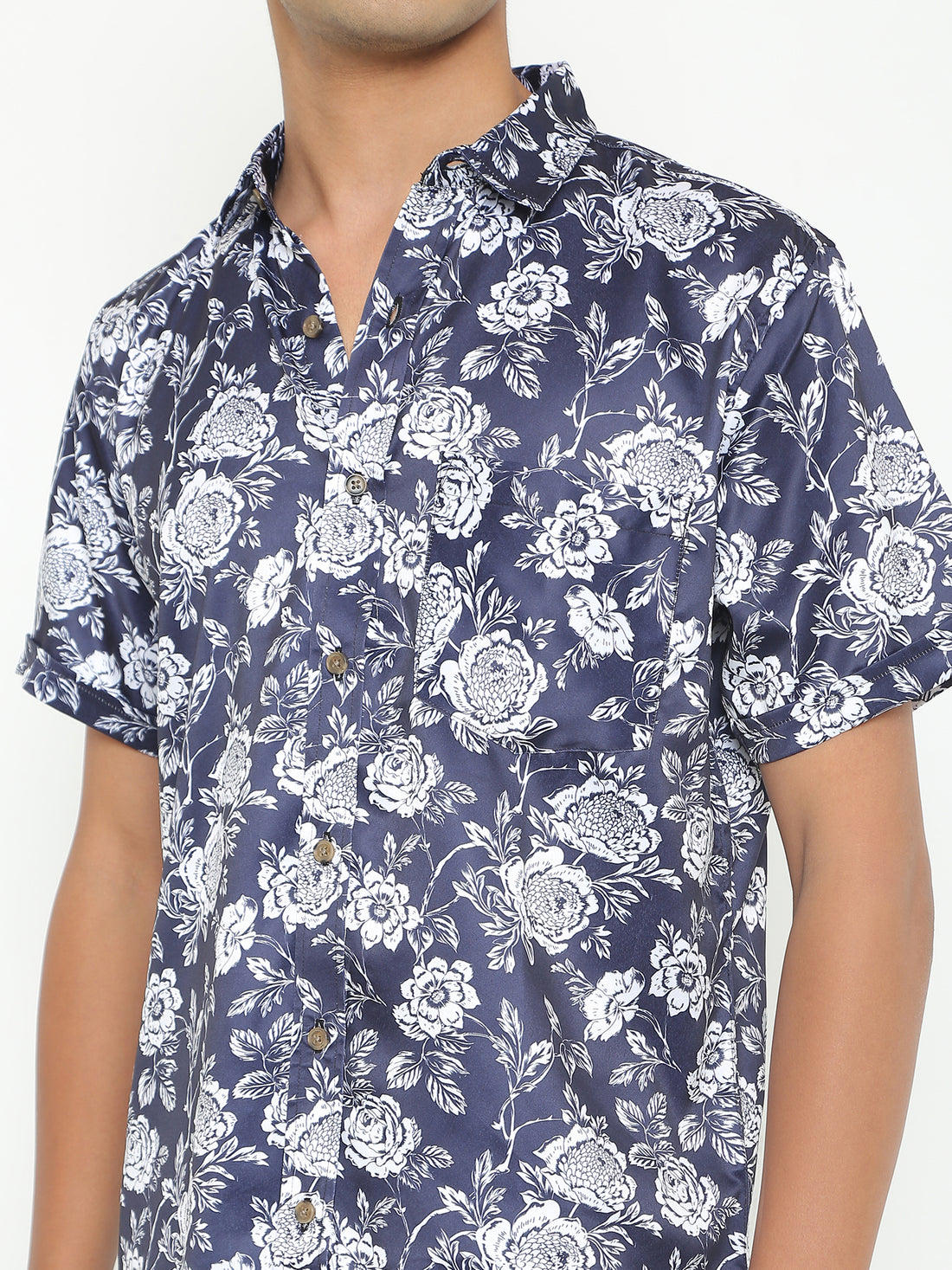 White with Blue Abstract Printed Casuals Shirt