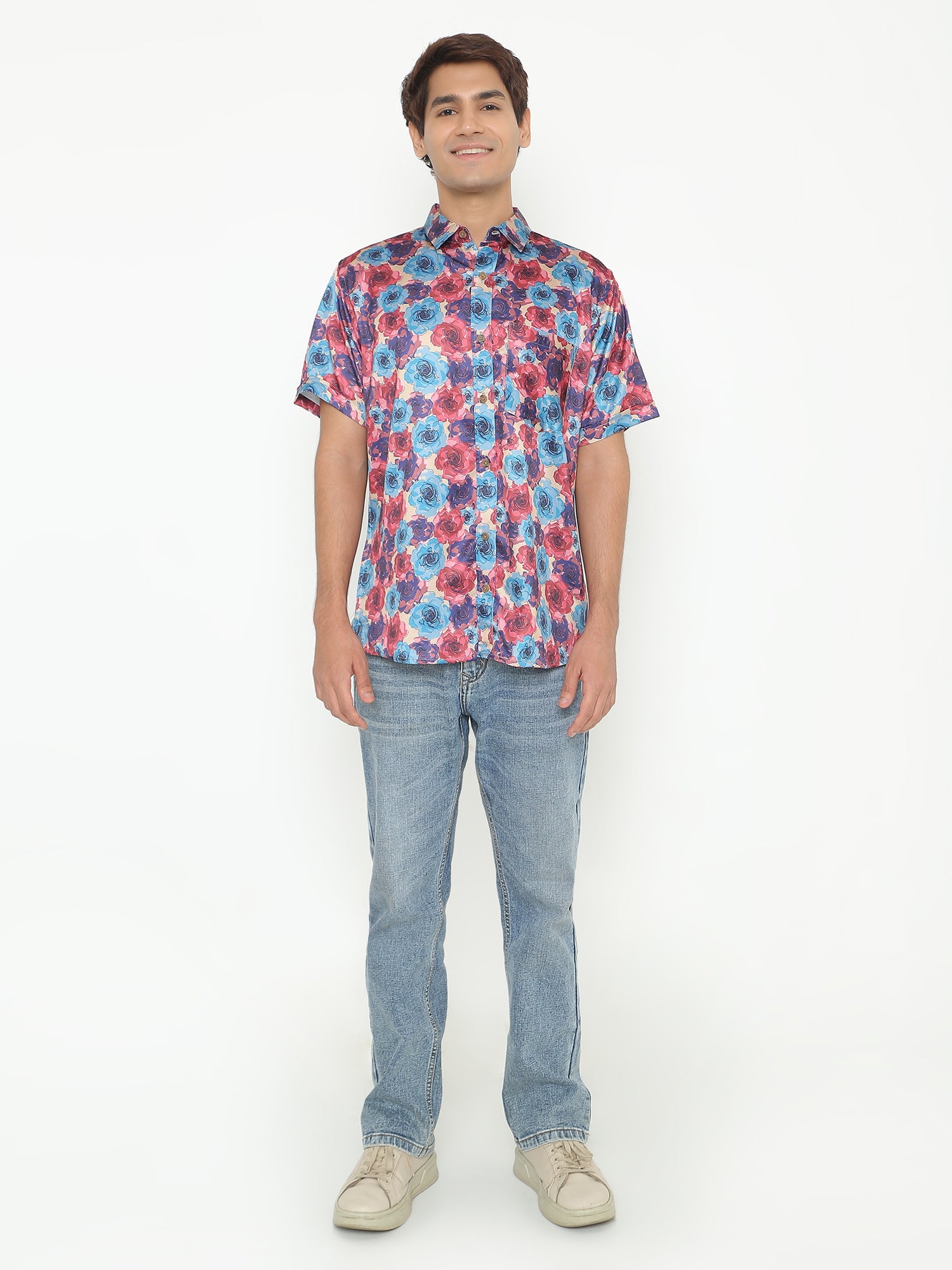 Pink with Blue Abstract Printed Casuals Shirt
