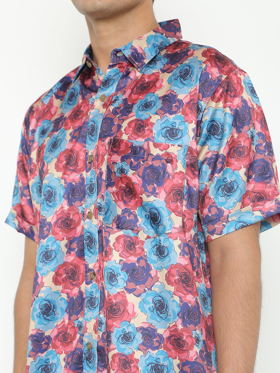 Pink with Blue Abstract Printed Casuals Shirt