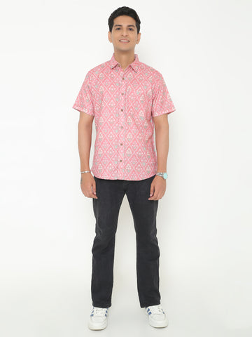 Pink Floral Printed Casuals Shirt